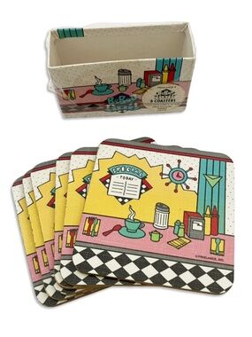 FREELANCE ® BeBop DINER 6 COASTERS, Cork back protects furniture 80's